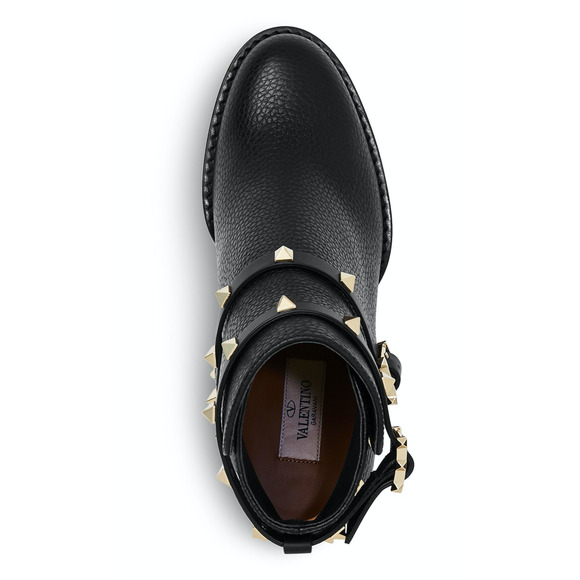 Valentino Rockstud City 70mm Black Leather Stud Block Heel Short Ankle Boot 36 - Picture 6 of 12